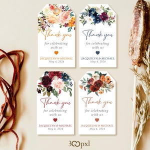Floral Wedding Thank You Tags: Personalized Bohemian Favor Tag