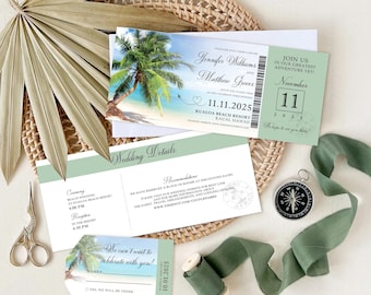 Tropical Boarding Pass Wedding Invitation: Destination Wedding Invite
