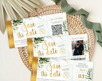 Tropical Boarding Pass Save The Date: Destination Wedding Invite