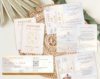Passport Wedding Invitation: Beach Destination Boarding Pass RSVP