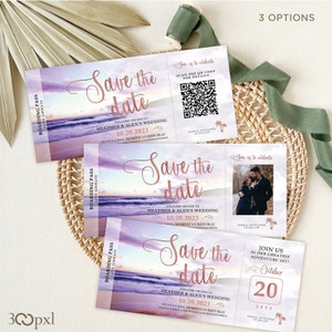 Beach Wedding Boarding Pass Save The Date, Beach Boarding Pass, TravelTheme Wedding,QR Code Invite, Personalized Invite, Beach Save The Date