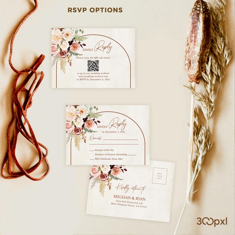 A terracotta boho wedding RSVP options