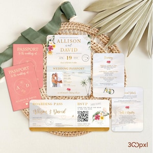Tropical Passport Wedding Invitation: Hawaii Destination Boarding Pass Invite