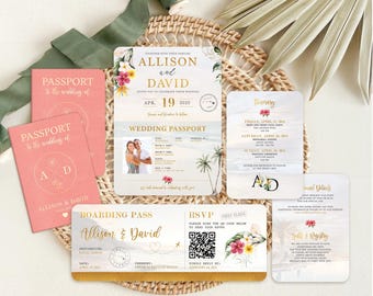 Tropical Passport Wedding Invitation: Hawaii Destination Boarding Pass Invite