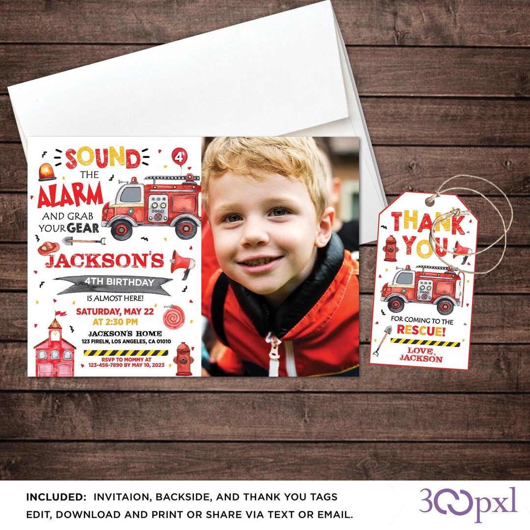 Editable Fire Truck Birthday Invitation Fire Fighter Boy Etsy