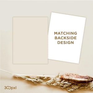 May include: Two rectangular cards, one beige and one white, with the text "MATCHING BACKSIDE DESIGN" in brown. The cards are on a beige surface with dried plants and a seed pod. The 30pxl logo is in the bottom left corner.