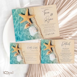 Romantic Beach Wedding Invitation, Destination Wedding Invites, Luxury Coastal Beach Wedding Invitation, Hawaii Beach Ceremony Invitation