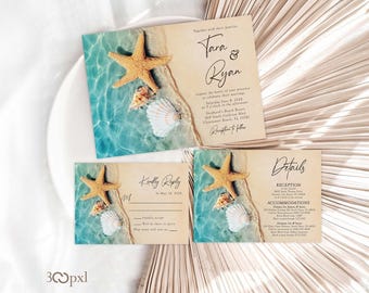 Hochzeit am Meer, Hochzeitseinladung, Elegantes Küstenthema, Romantische Hochzeit am Meer