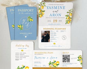 Italy Destination Wedding Invitation: Passport & Boarding Pass