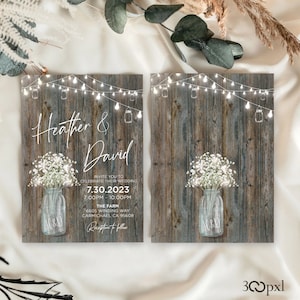 A rustic wedding invitation with matching backside