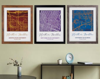Póster personalizado con mapa del campus universitario, regalo para estudiantes universitarios, ideas de regalos de graduación personalizados, decoración para dormitorios.