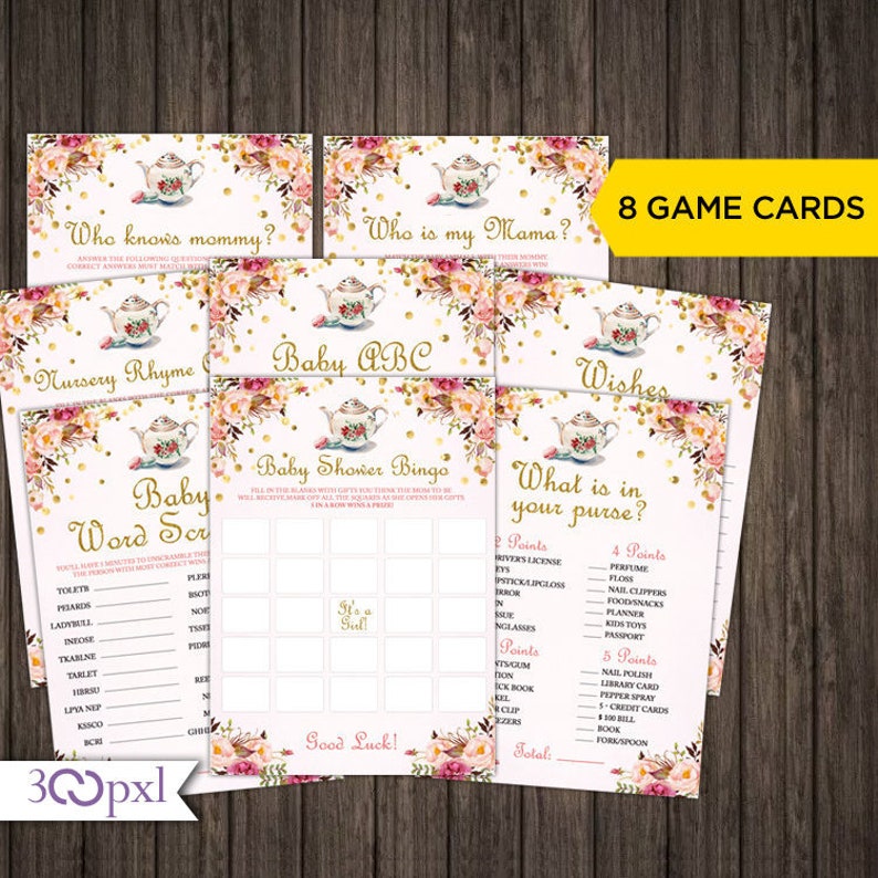 Instant Download Tea Party Baby Shower Games Printable Pack Baby Shower Games Tea Party Baby Shower Games Girl Tea Baby Shower Games Pack