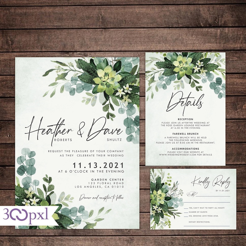 Bohemian Eucalyptus Wedding Invitation Sage Green Greenery Wedding Invitation Botanical Wedding Invitations Calligraphy Boho