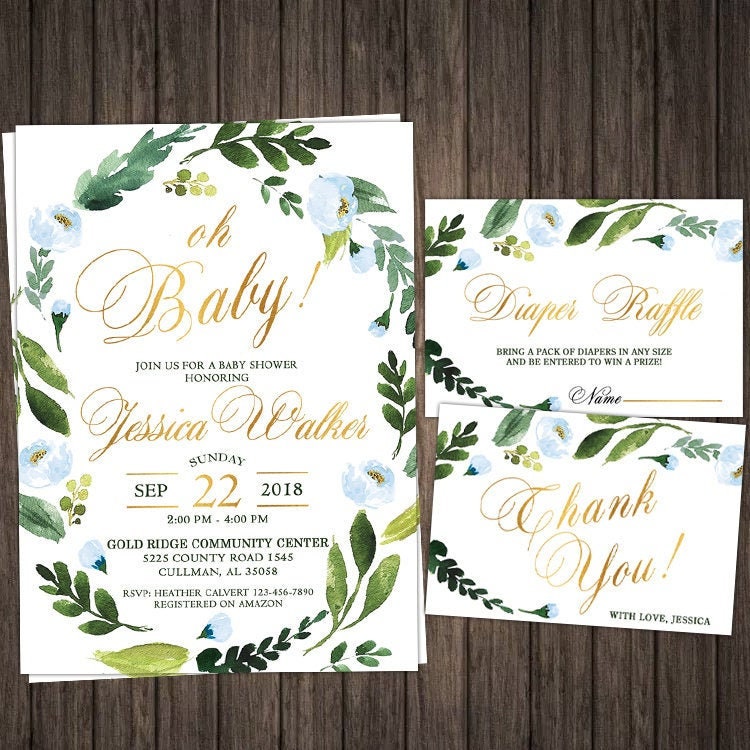 Greenery Baby Shower Invitation, Boy Baby Shower Invite, Greenery Bab…