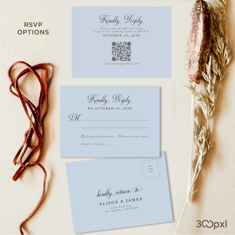 Light Blue Invitation RSVP options.