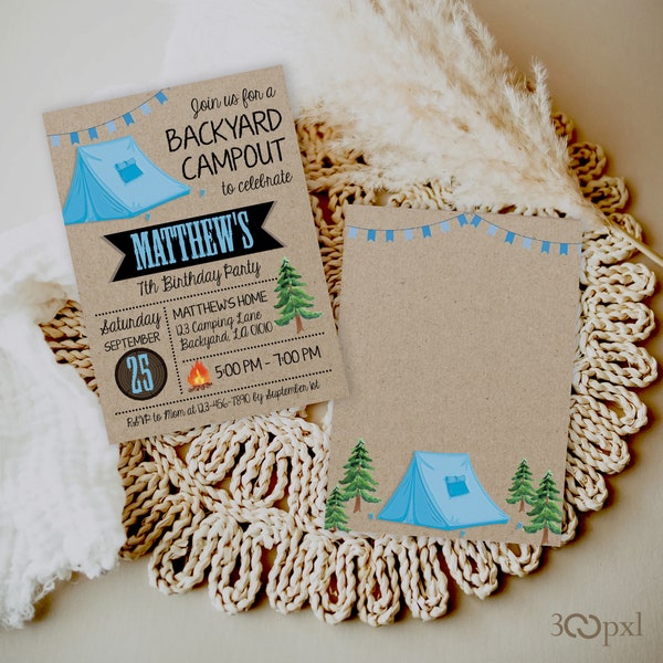 Editable Camping Birthday Invitation Summer Backyard Camp Out Birthday Party Sleepover Party Tent Camping Birthday 8th Camping Birthday