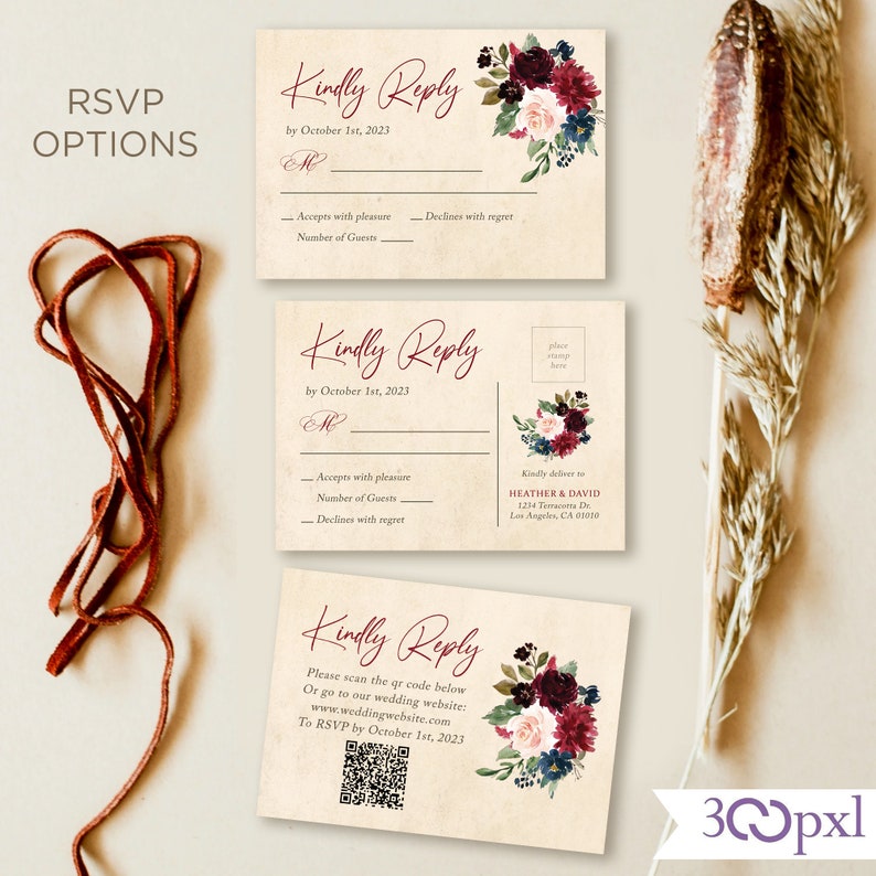 Vintage-style fall wedding RSVP Options