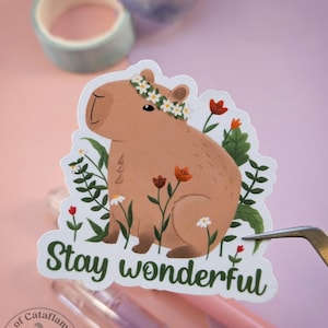 Capybara Aufkleber | Süßer wasserdichter handgemachter Vinyl-Aufkleber für Laptops, Notebooks & Wasserflaschen Bleiben Sie wunderbar motivierende Kunst