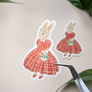 Bunny vinyl sticker | Cute rabbit in dress | Spring aesthetic sticker for water bottles, laptops, and notebooks | Whimsical animal decal