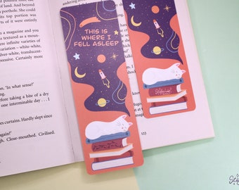 Cute, handmade sleeping cat bookmark | Bookmark with tassel | Illustrated kitty bookmark