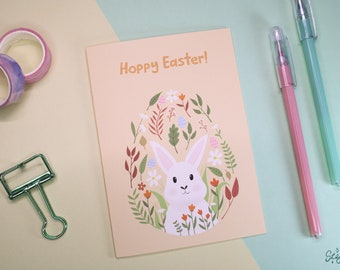 Jolie carte de voeux de Pâques faite main | Carte de voeux de Pâques originale avec un joli lapin