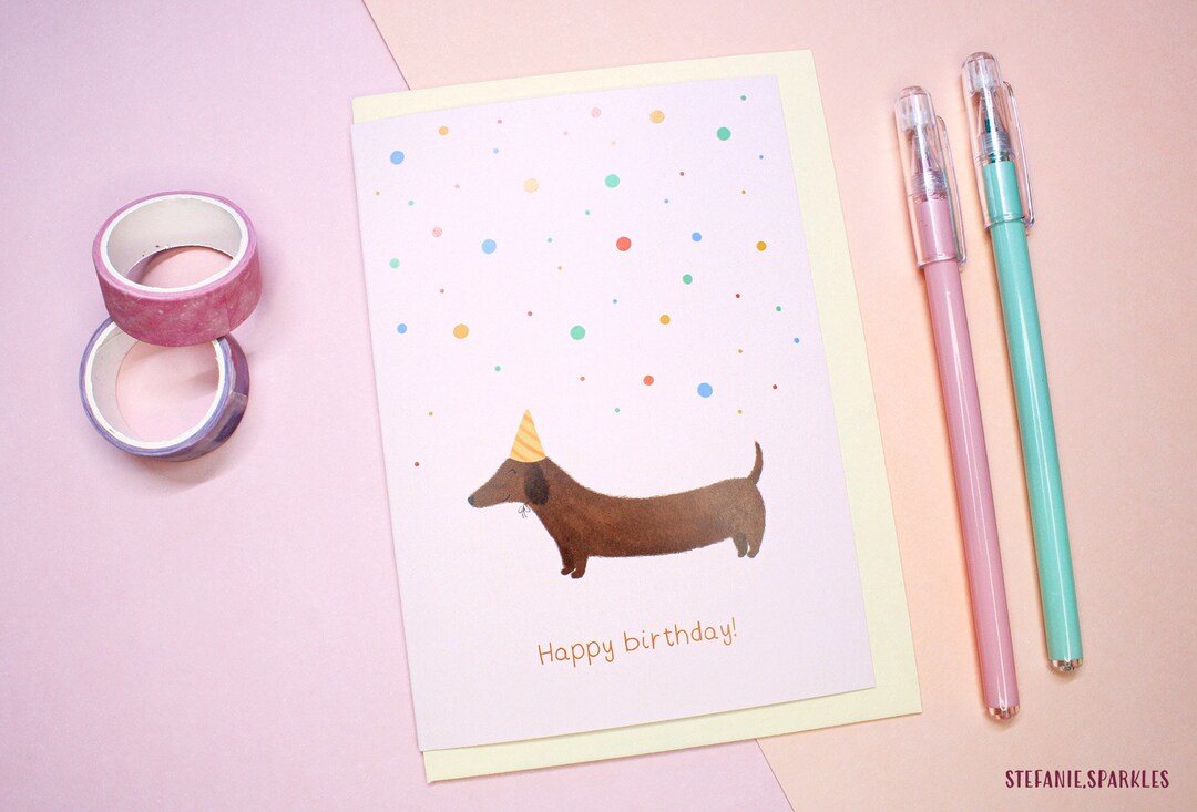 Cute Dachshund Birthday Greeting Card for Dog Lovers - Etsy