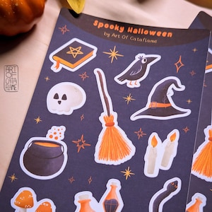 Gruseliger Halloween Stickerbogen | Witchy Sticker | Dunkle Cottagecore Abziehbilder