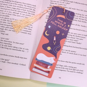Cute, handmade sleeping cat bookmark Bookmark with tassel Illustrated kitty bookmark zdjęcie 5