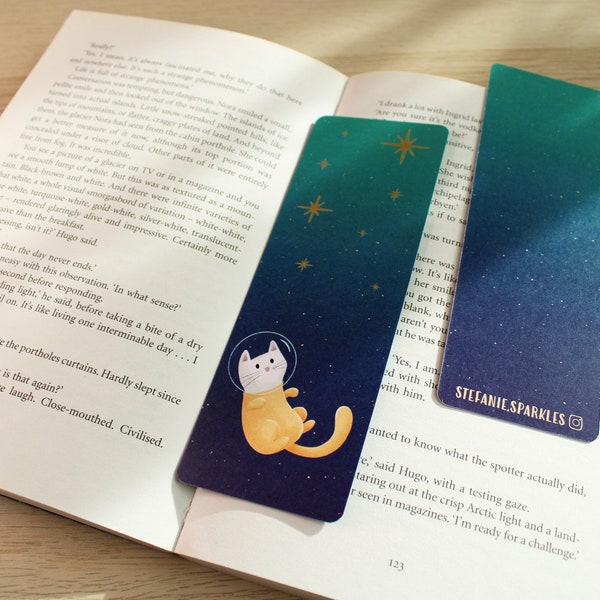 Handmade astronaut cat bookmark | Illustrated space kitty gift | Cute cat lover gift