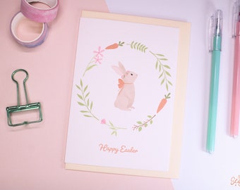 Carte de voeux de Pâques faite main | Carte de lapin de printemps | Jolie carte cadeau | Art de lapin de Pâques