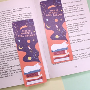 Cute, handmade sleeping cat bookmark Bookmark with tassel Illustrated kitty bookmark zdjęcie 2