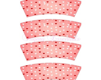Red/Pink/White Hearts Mini Cup Wraps (Edible Images)