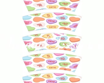 Conversation Hearts Mini Cup Wraps (Edible Images)