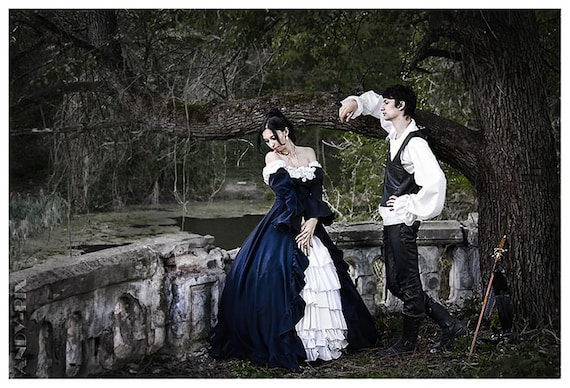 Blue Ball Gown dress of the 18th century. Corseted dress Medieval dress