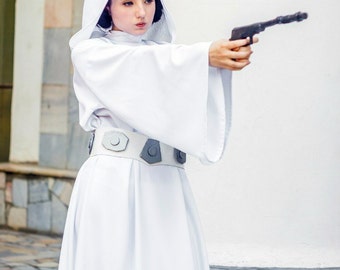 Disfraz de Princesa Leia, Vestido blanco de Princesa Leia, Cosplay de Star Wars, Halloween, Episodio IV, Una nueva esperanza, Vestido blanco con capucha clásico de Leia