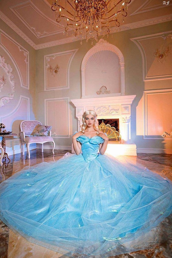 NEW Princess Cinderella Organza Light Blue Fabric