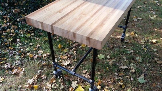Industrial Butcher Block Island on Pipe Legs Etsy UK