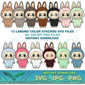 Labubu Designs SVG, PNG, 13 Cute Labubu Clipart Bundle, Layered Cricut Ready Digital File, Labubu Character Bundle, Labubu Laser Engrave svg