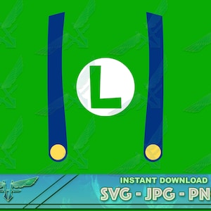 Traje Luigi SVG, aniversário svg, fantasia de encanador, suspensórios svg, aniversariante svg, fantasia super bros, aniversário de luigi, camisa luigi cricut
