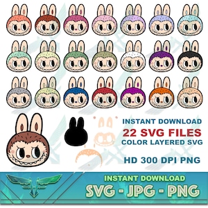 Labubu SVG Bundle, 22 svg Cute Labubu Clipart, PNG, Cartoon Character Vector, Cricut Cut Files, Silhouette, Digital Download, T-Shirt Design