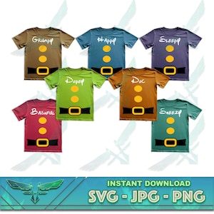 Traje do grupo dos sete anões svg, 7 anões svg, mal-humorado, feliz, envergonhado, idiota, doutor, espirro, sonolento, , Traje do grupo svg, traje engraçado svg png