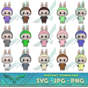 Labubu SVG Bundle, Labubu png, 15 Cute Labubu Clipart Bundle, Color Stacked Layered Cricut Ready Digital File, Labubu Laser Engrave