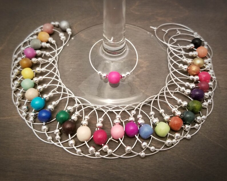 Bulk wood wine charms 30 colors silver wine glass charms Etsy