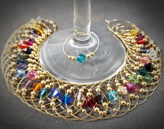 Swarovski Wine Charm 36 Colors Gold Crystal Glass Wine Charm 36 Colors Gold Crystal Glass