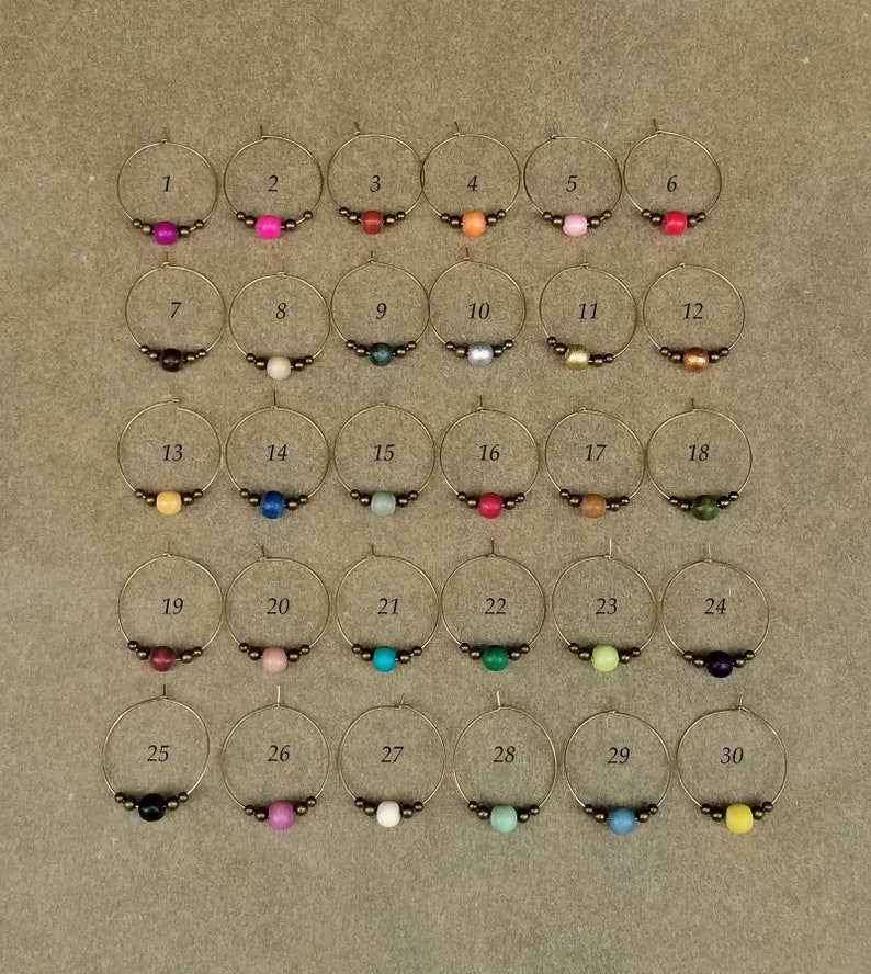 silver wooden wine charms unique wine gift Set of 30 wooden wine glass charms wine hostess gift wine accessories