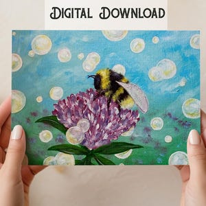 Printable Bumblebee Art Print | Floral Whimsy Cottagecore Wall Decor Garden Pollinator Nature