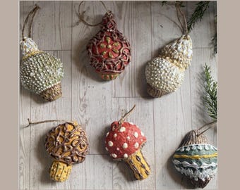 Mushroom Ornament – Forest Fungi | Handmade Paper Mache Artisan | Woodland Keepsake | Cottagecore Nature Housewarming