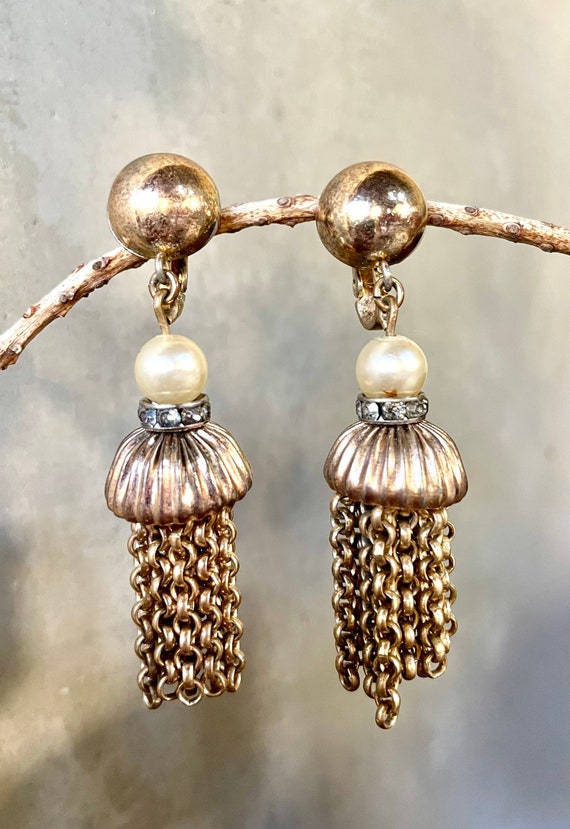 Crown Trifari Chandelier Gold Rhinestone Earrings.