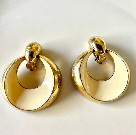 Glamorous Large Gold and White Italian Style Earrings. Glamorous Vintage Big Gold Circular Earrings Vintage Italian Style 1960s Earrings Etsy