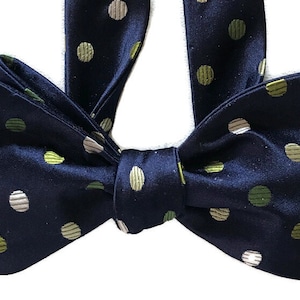Men&#39;s Silk Bow Tie - Navy Dot - One-of-a-Kind, Handcrafted, Self-tie or Self-tie